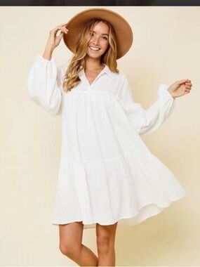 NWT CES FEMME JOHNNY
COLLAR BALLOON SLEEVE MINI
DRESS COTTON